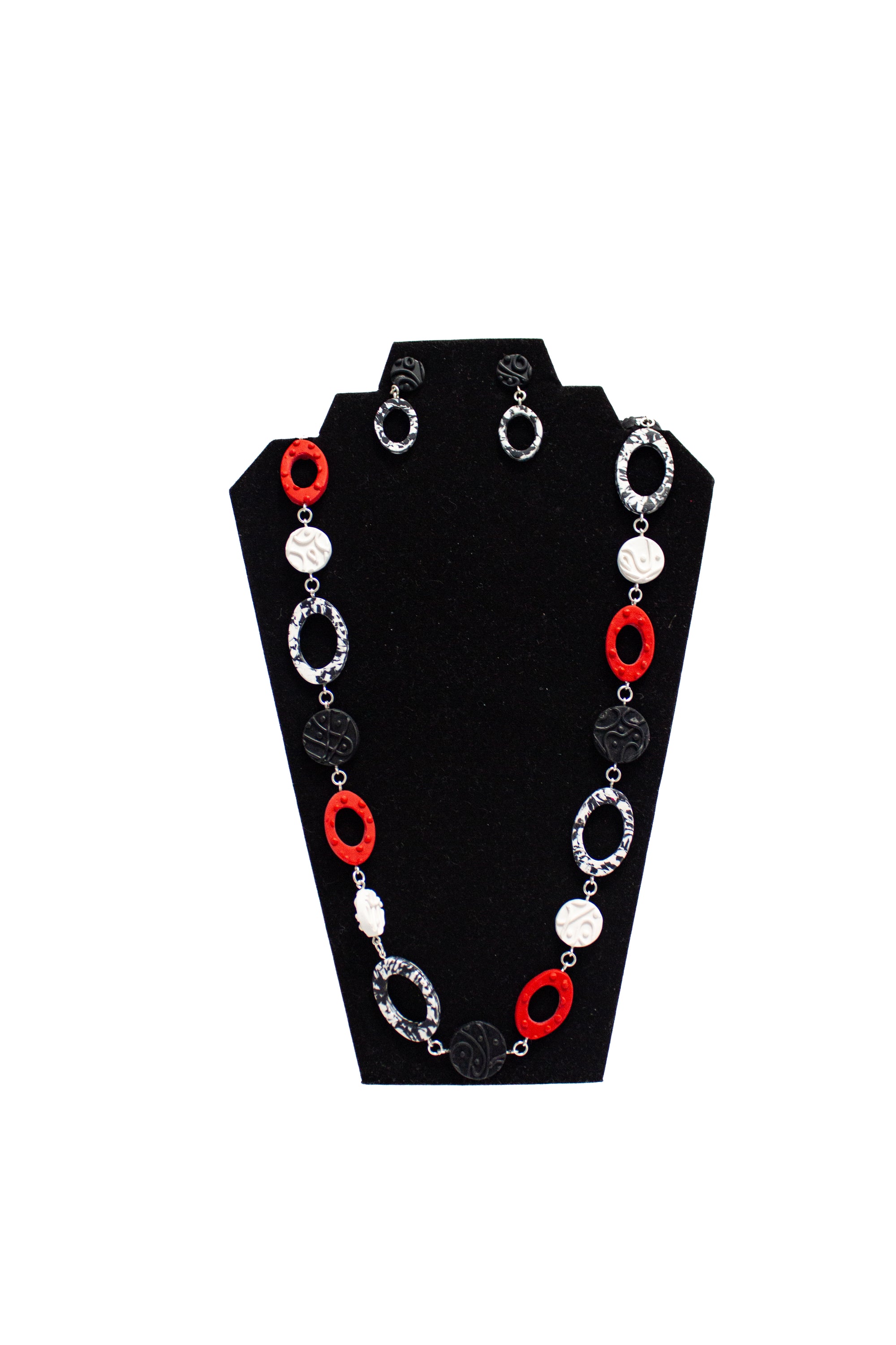 Polymer Clay Black/Red/White Jewelry Set