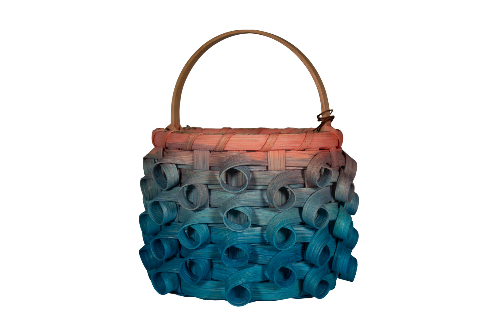 Aqua and Coral  Curls Round Basket