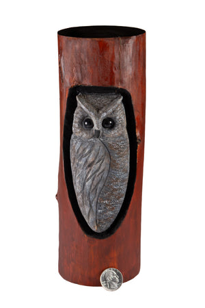 Carved Owl in Tree Trunk
