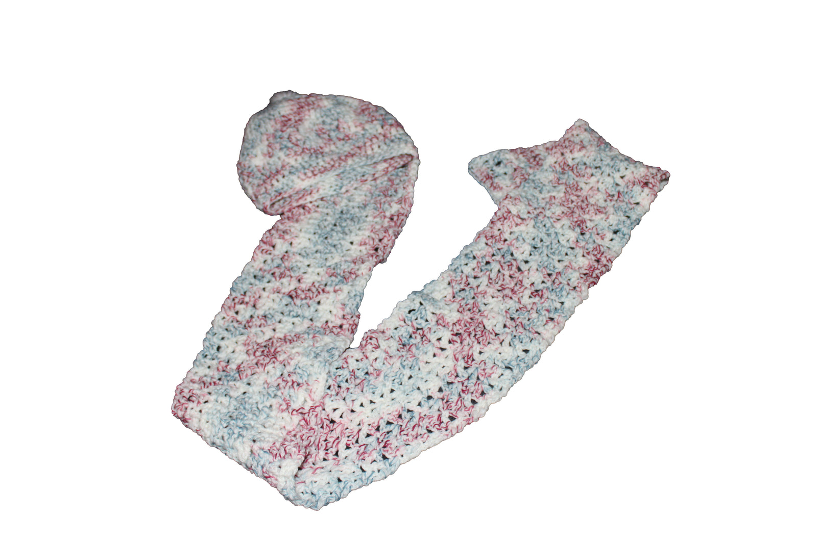 Blue, Burgundy & Beige Hat & Scarf Set