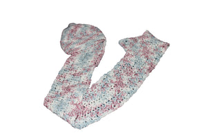 Blue, Burgundy & Beige Hat & Scarf Set