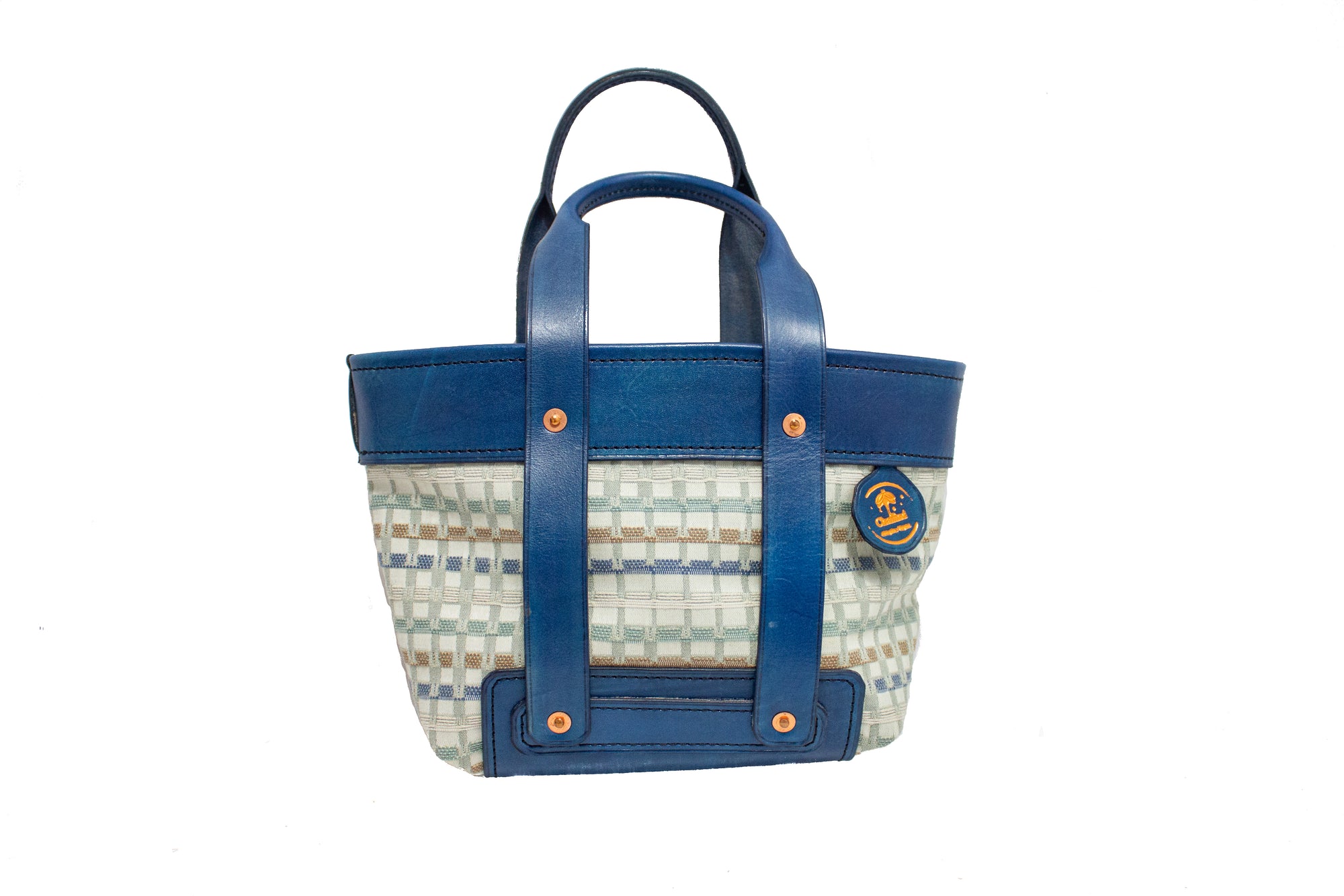 Blue Leather & Fabric Tote