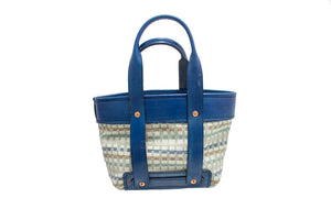 Blue Leather & Fabric Tote