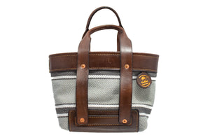 Brown Leather & Stripped Fabric Tote