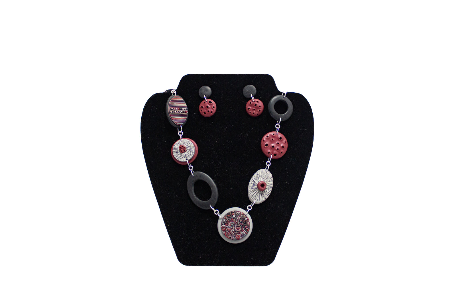 Polymer Clay Maroon/Gray/Black Jewelry Set