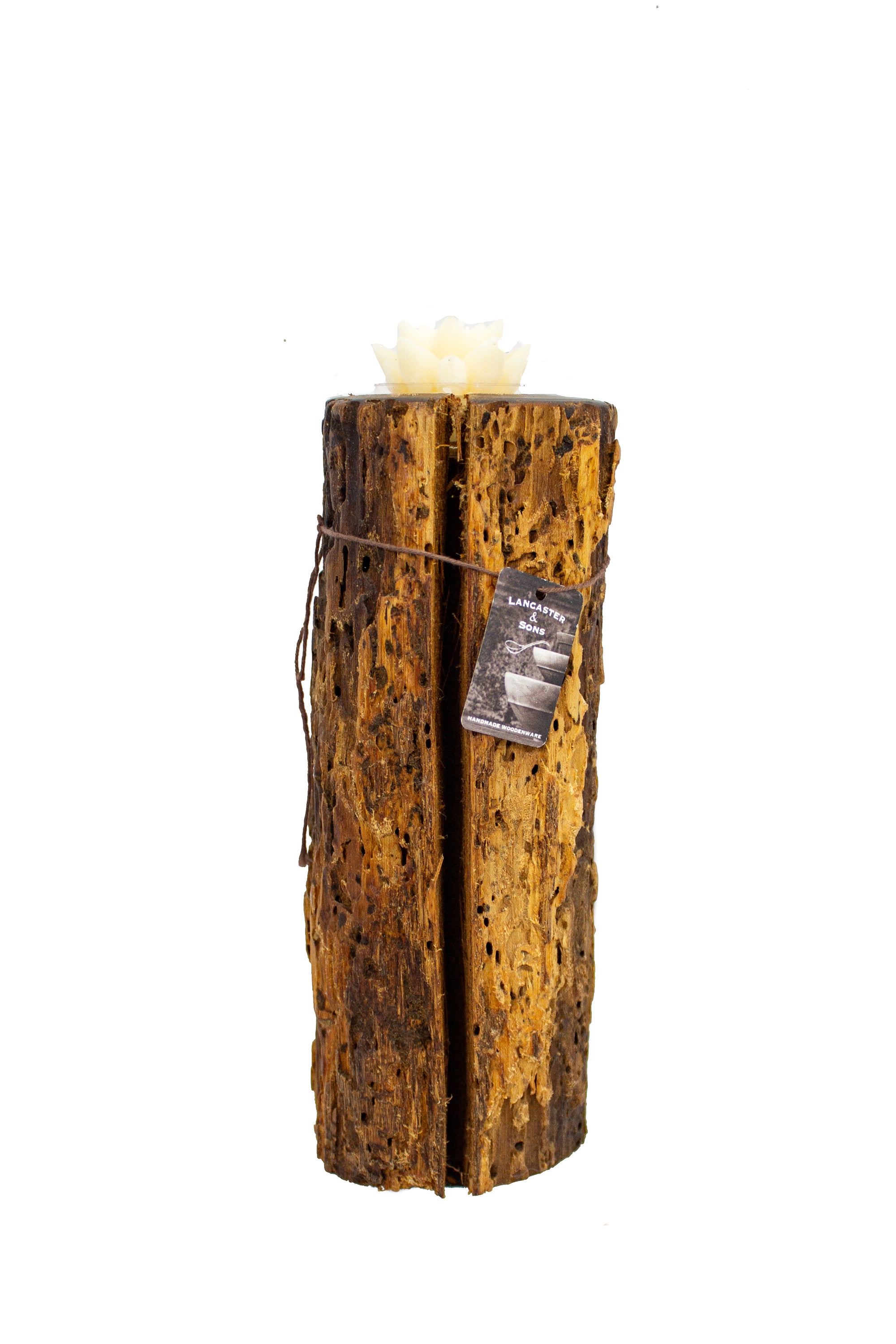 Large Log Candle Holder w/ Candle (Single)