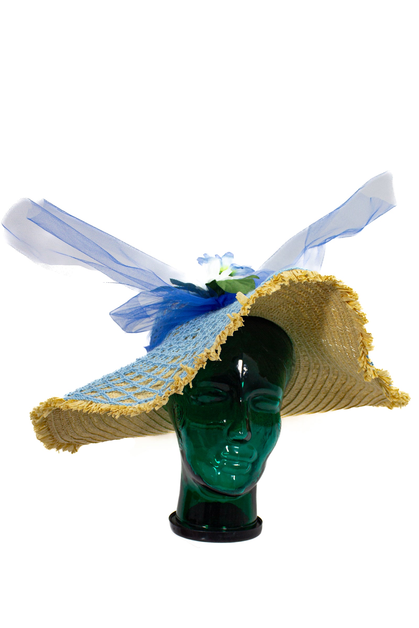 Crochet Blue Straw Hat