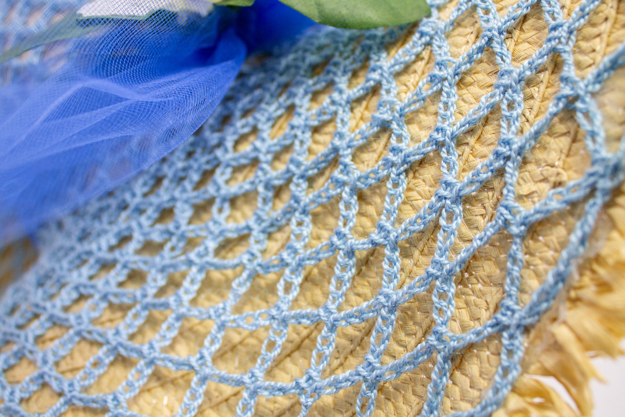 Crochet Blue Straw Hat