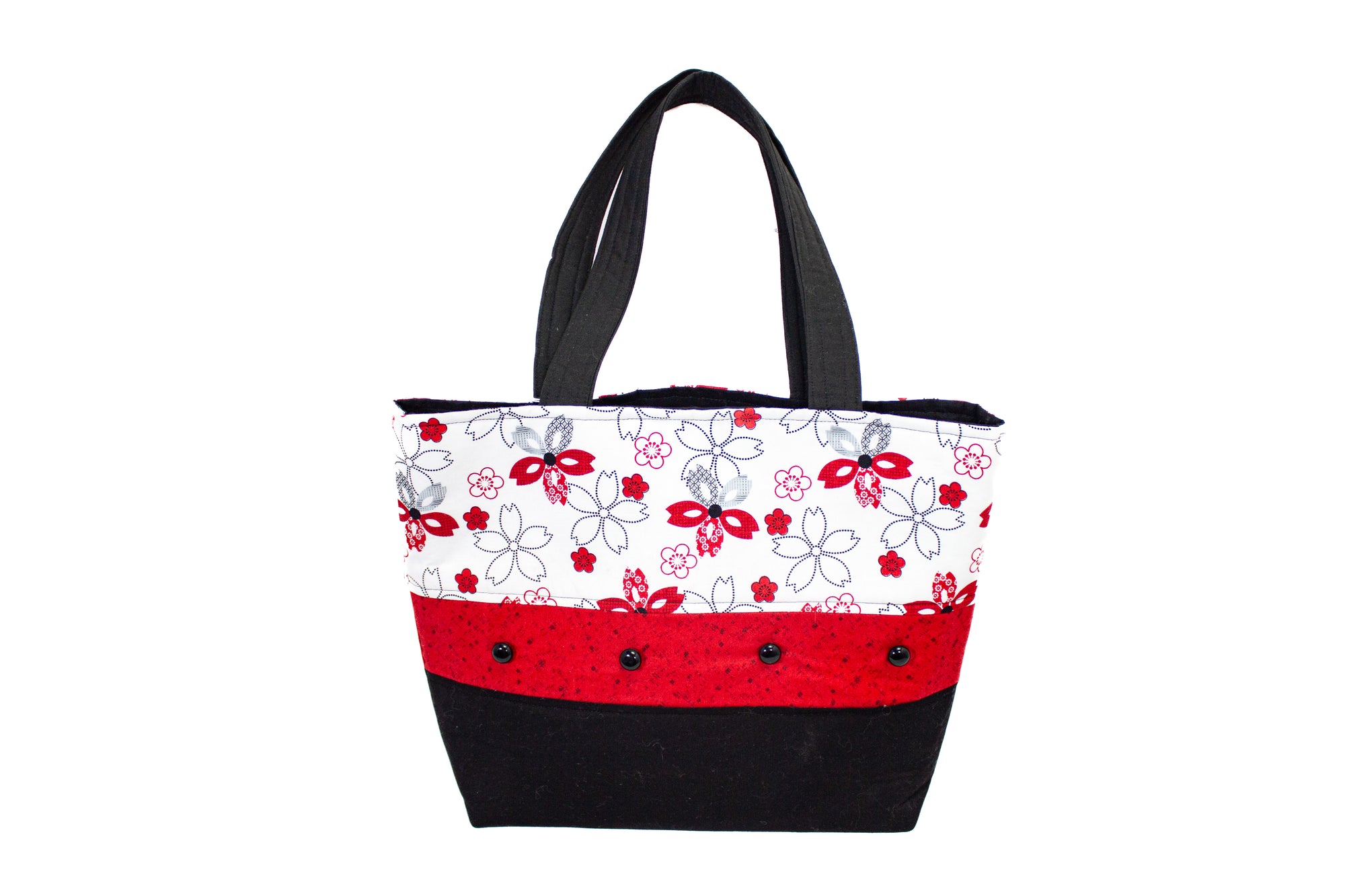 Quilted Tote Bag (Red/White/Black w/Buttons)