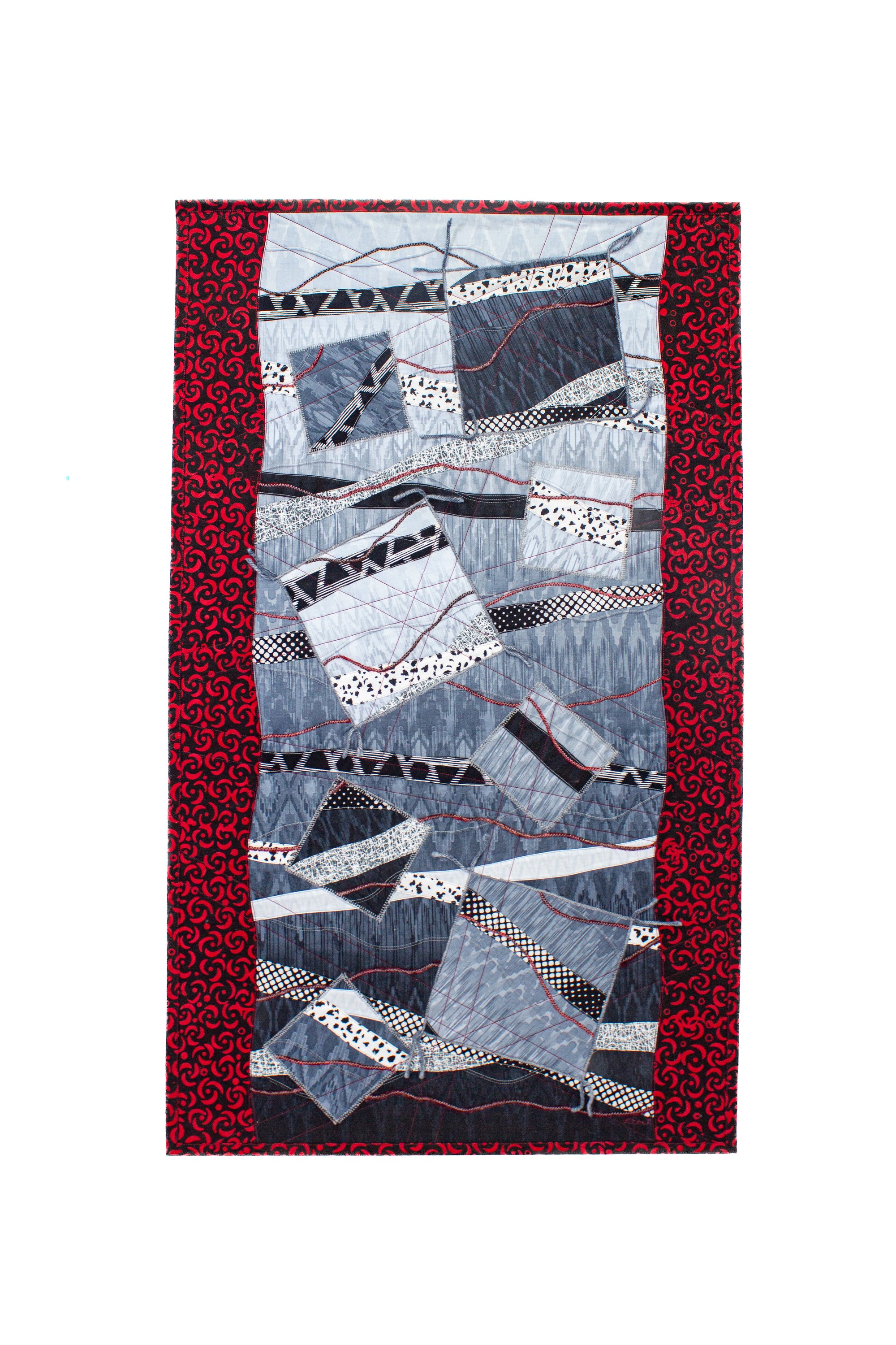 Darned Tumbling Blocks Quilt (Red/Blue)