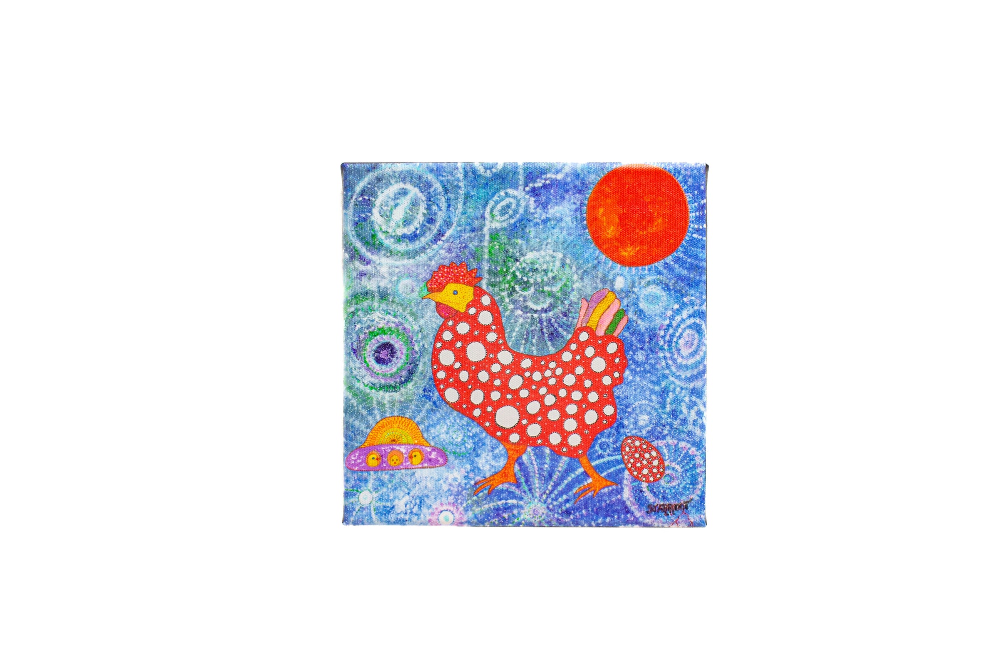 Magic Polka Dot Chicken on Canvas (8x8)