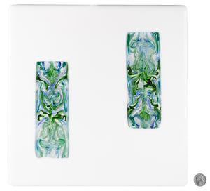 Glass Art Panel w/Stand-white w/green