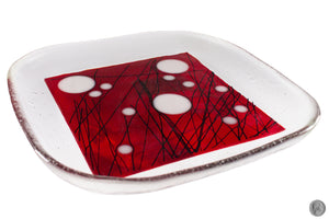 Square Glass Tray (Red w/Dots)