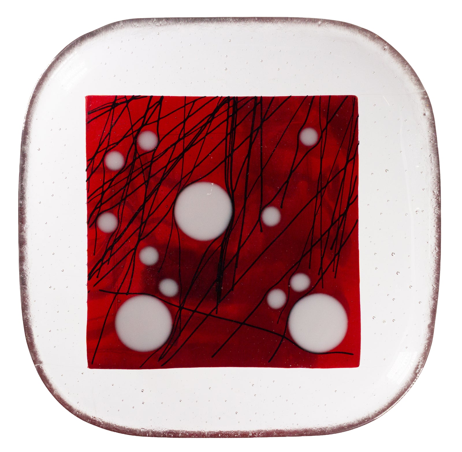Square Glass Tray (Red w/Dots)