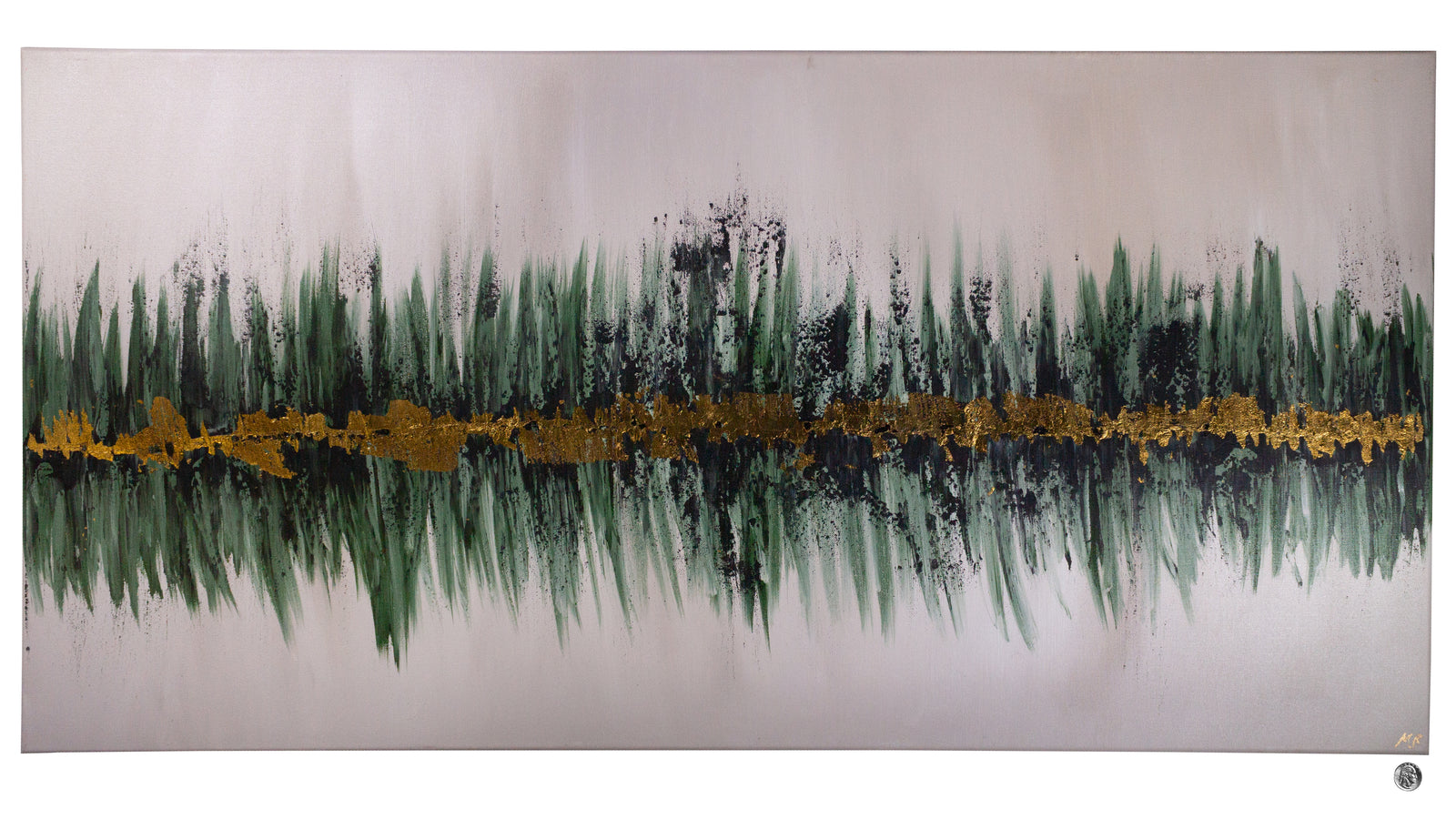 24"x48" Gold & Green Acrylic Swipe on Wrapped Canvas