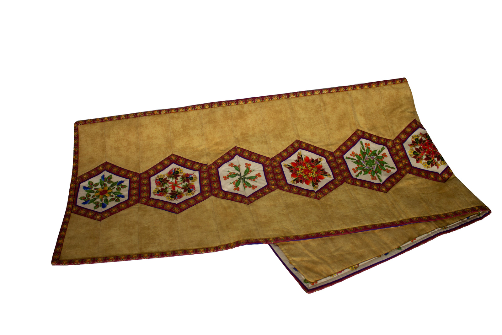 Gold ,Burgundy and Orange Table Runner