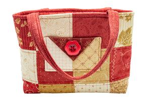 Quilted Tote Bag (Red/Cream w/Pocket)