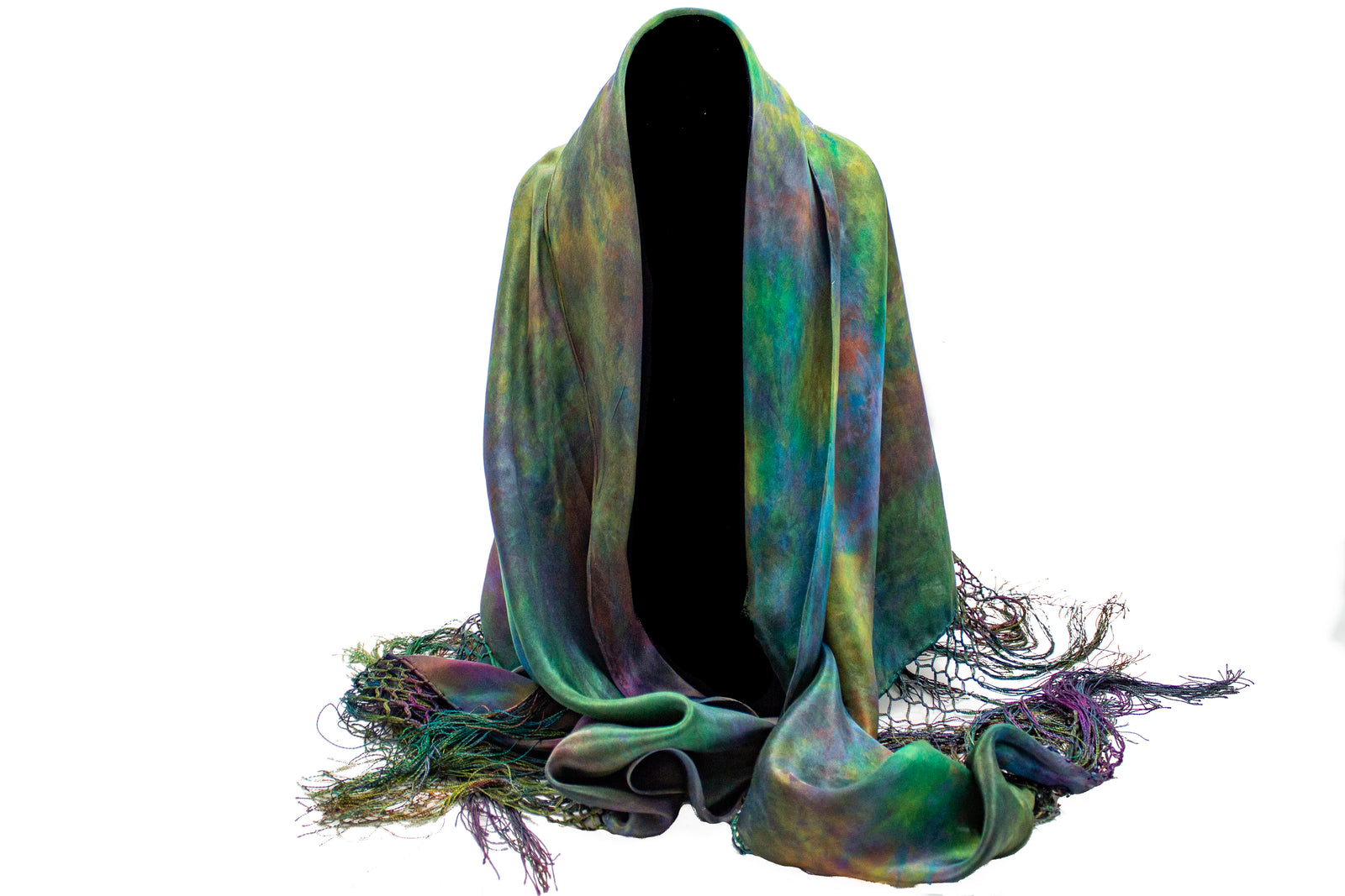 11x60 Fringed Devore Silk Satin Scarf