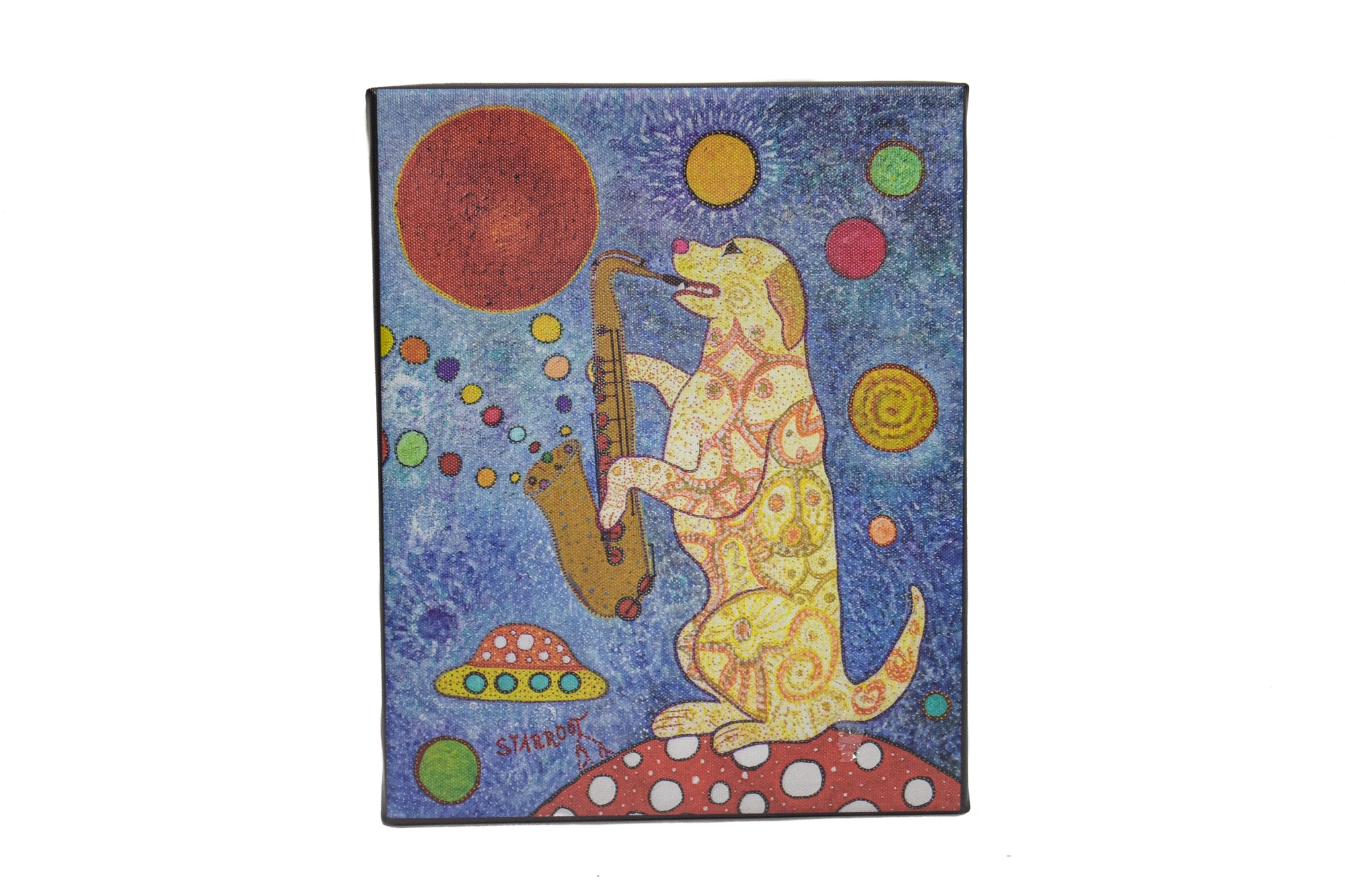 Saxophone Playing Dog on Canvas (8x12)