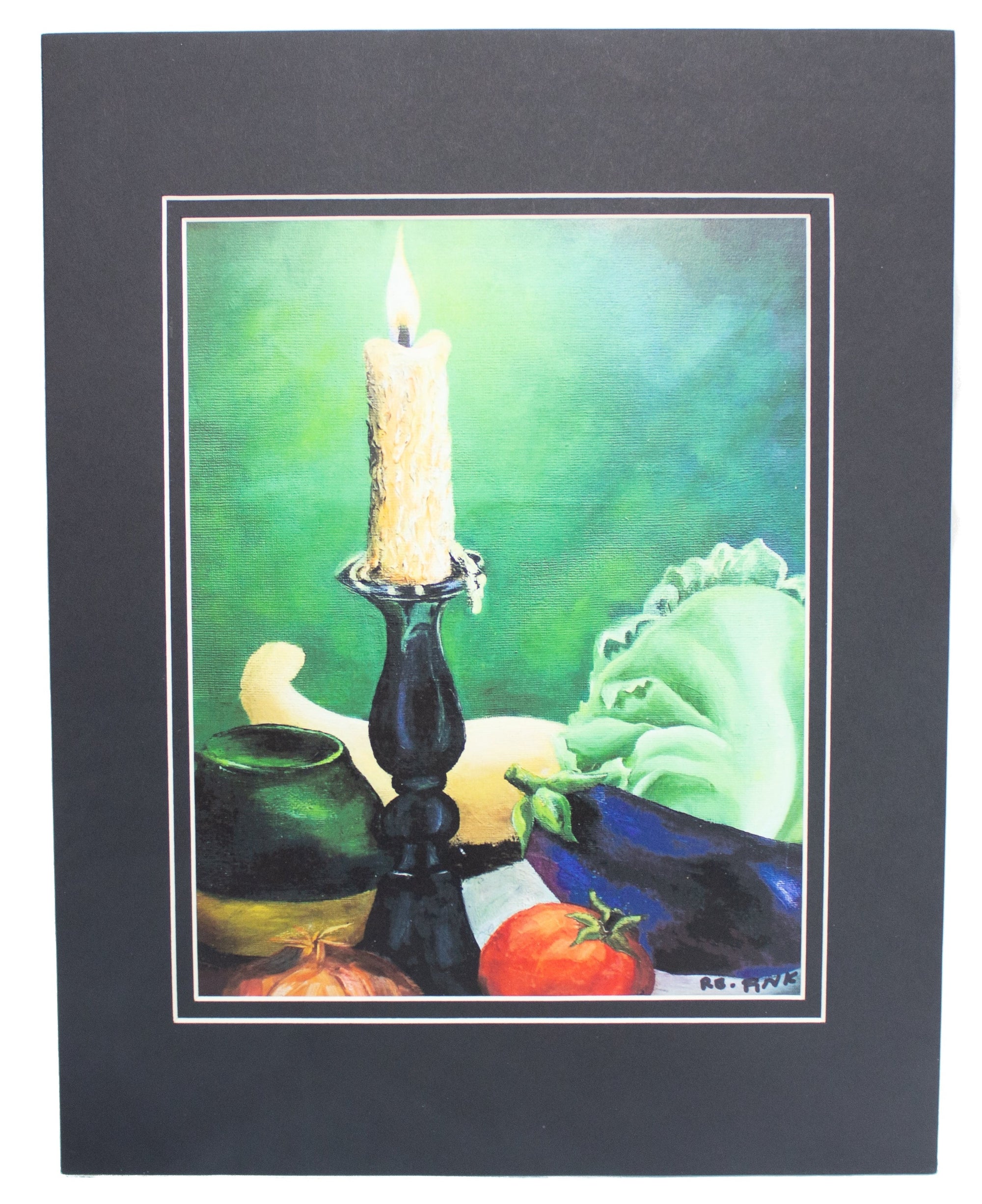 "Candle and Vegetables Still Life" Matted Print (8x10)
