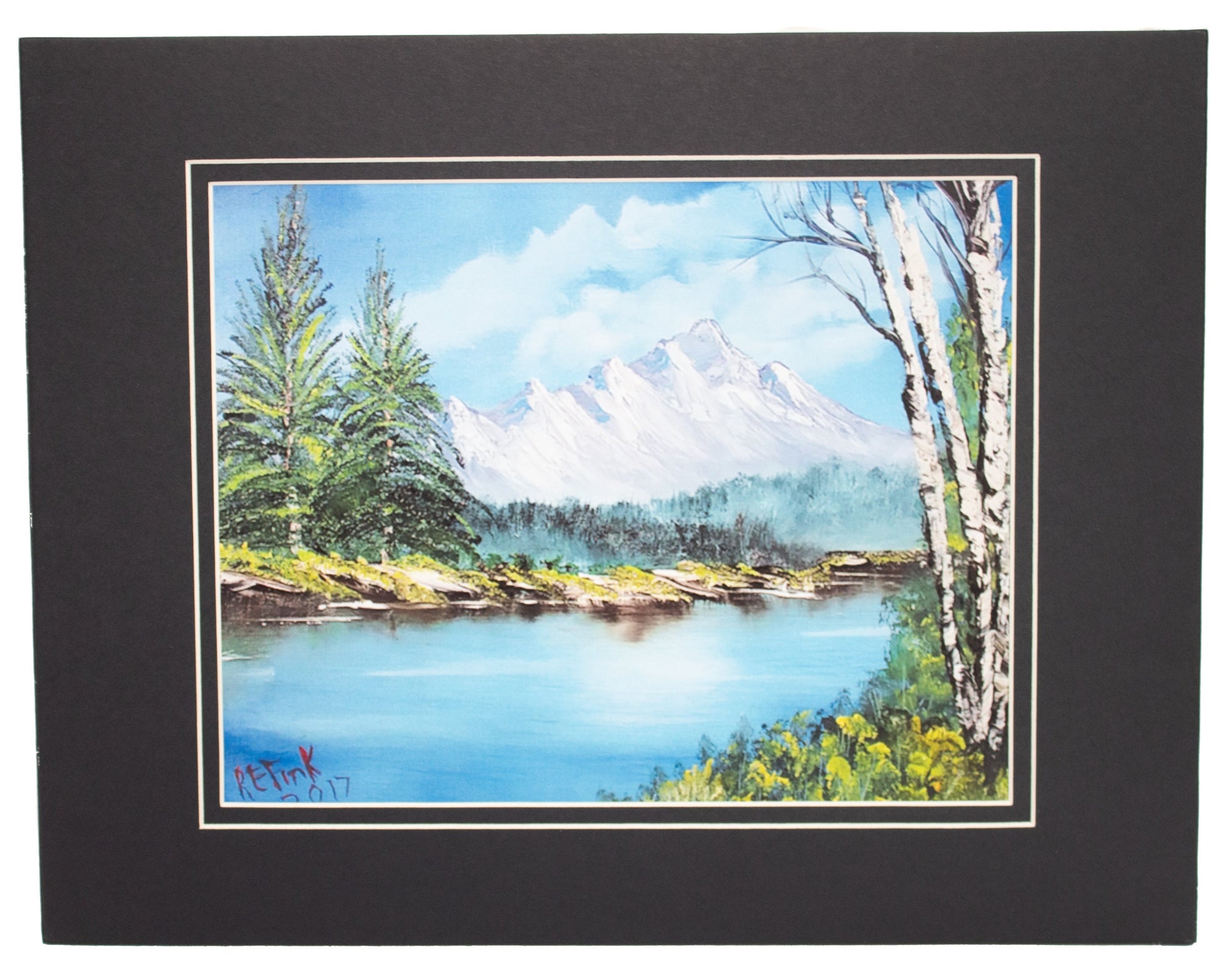 "Mountains with Three White Birch Trees" Matted Print (8x10)