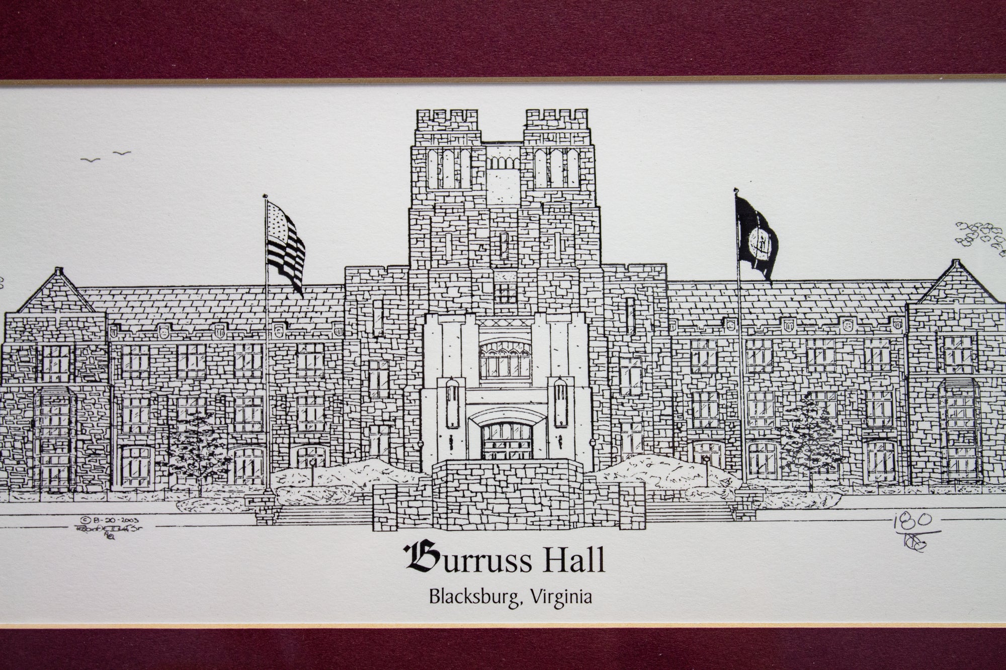 Virginia Tech Pen & Ink Drawing (Framed)