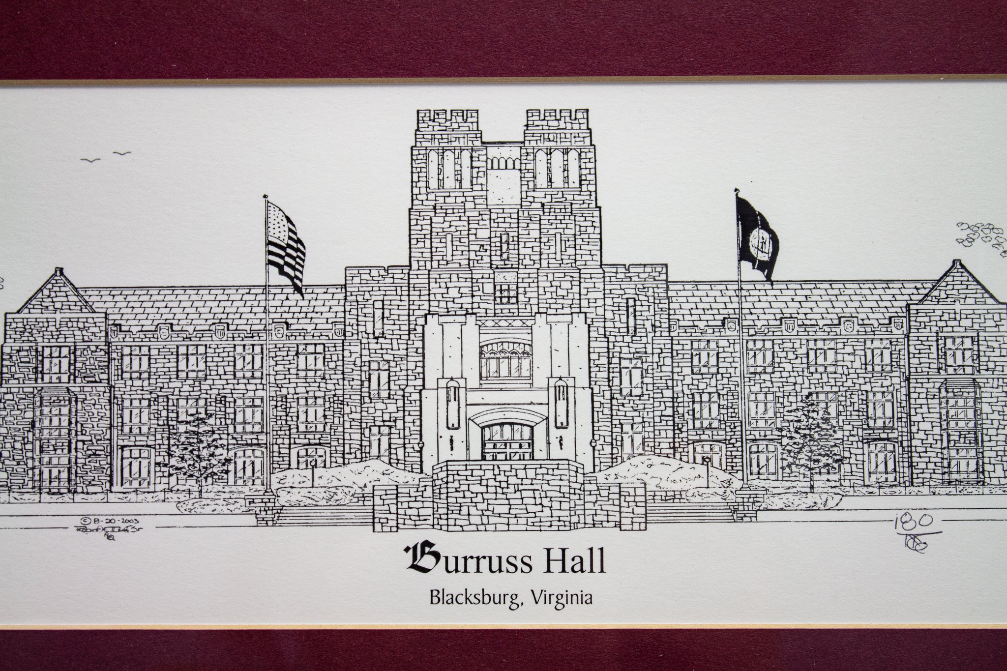 Virginia Tech Pen & Ink Drawing (Framed) - 'Round the Mountain Artisan