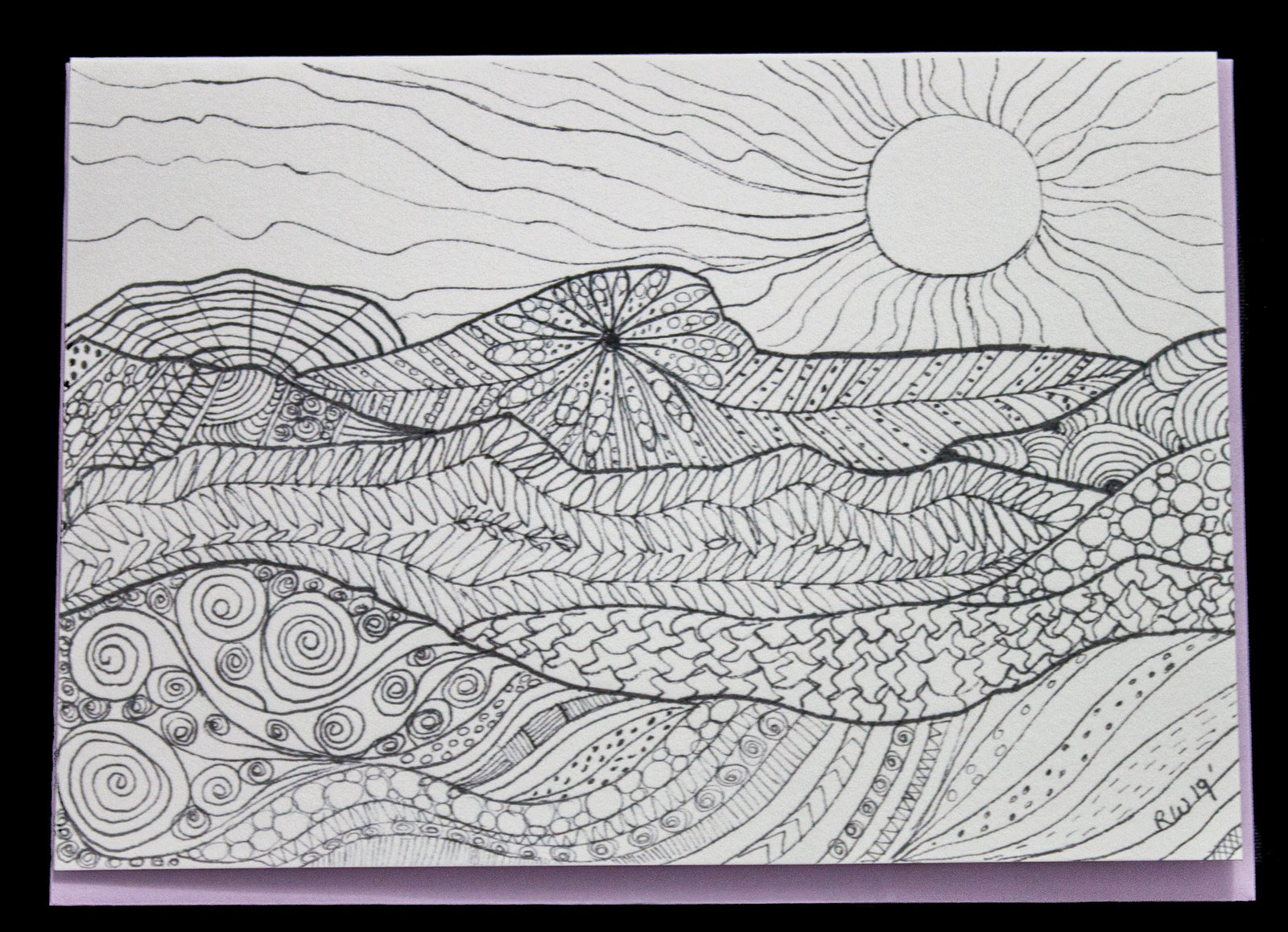 662 Watercolor Card (B&W Mountain Doodle)