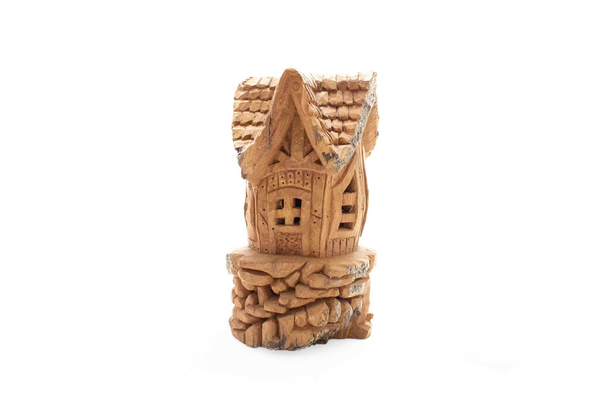 Carved Wooden House with Lights
