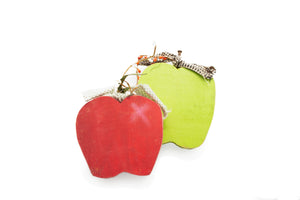 Carved Wood Apples (Green & Red)