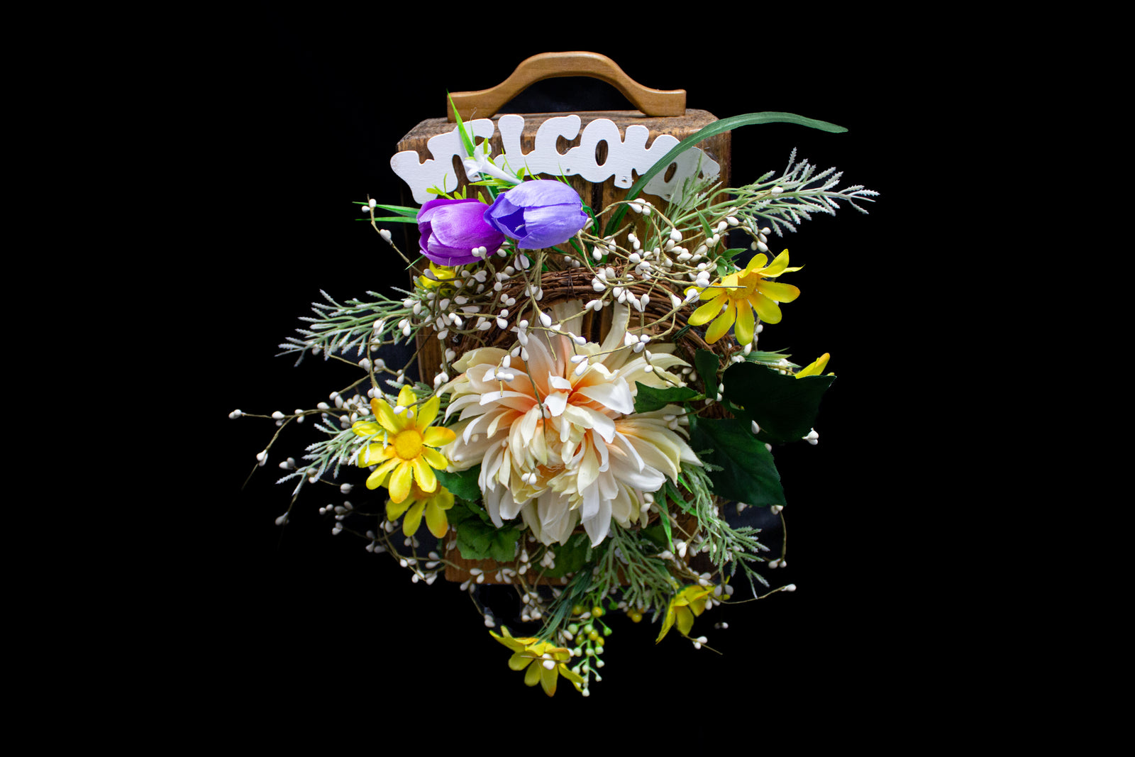 Wooden Door Stop (Welcome w/Flowers)