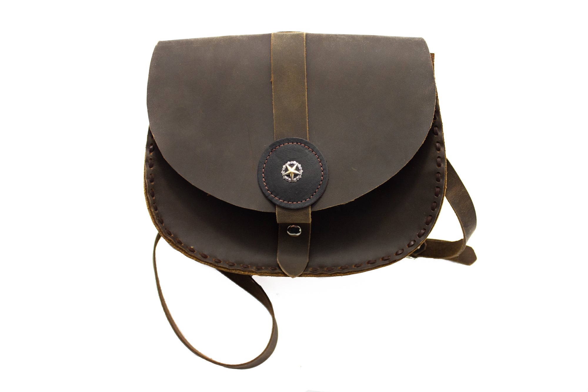 Leather Saddle Bag Purse - Dark Brown Snap