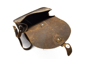 Leather Saddle Bag Purse - Dark Brown Snap