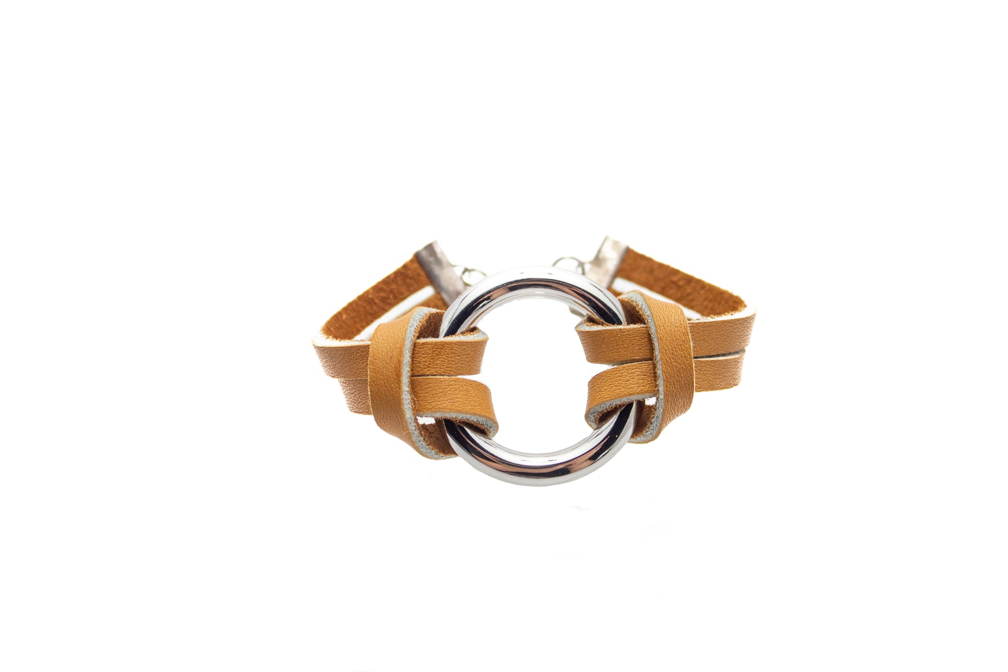 Leather Bracelet w/Ring (Various) - Brown Silver