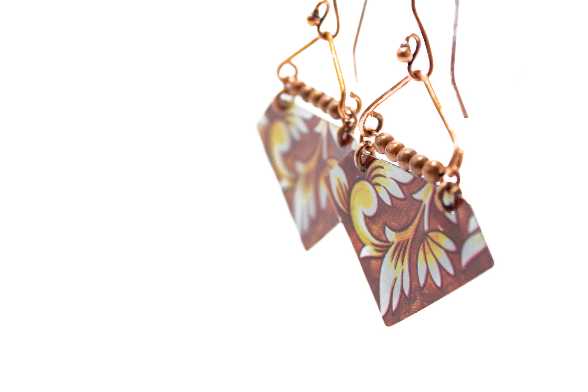 Hanging Tin Earrings (Red Floral)