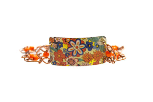 Tin Bracelet (Orange Flower w/Brass Chain)