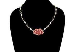 Tin Necklace (Pink Flower/Pearls)