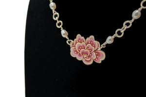 Tin Necklace (Pink Flower/Pearls)