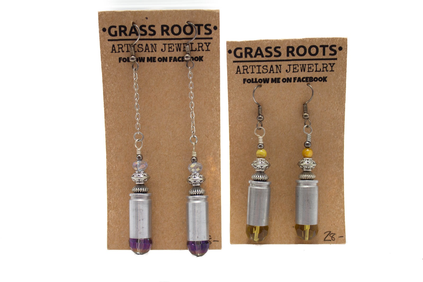 Brass/Glass Bullet Dangle Earrings