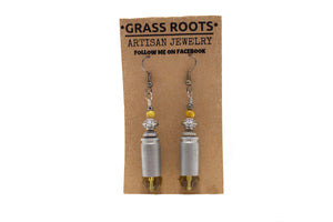 Brass/Glass Bullet Dangle Earrings