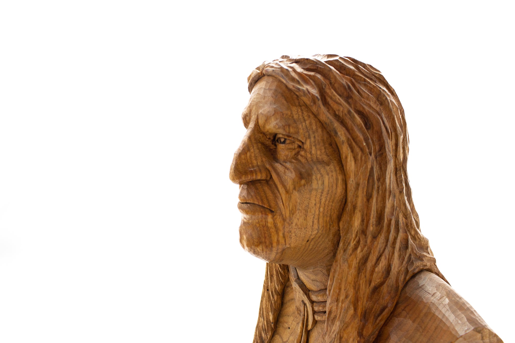 Large Native American Bust Wood Carving